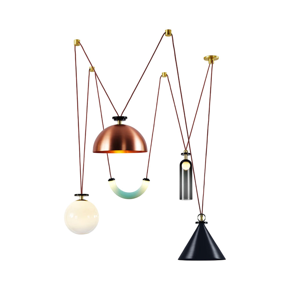 Shape Up Hemisphere Multi-Light Pendant Light in Brushed Copper/Blackened Steel/Currant.