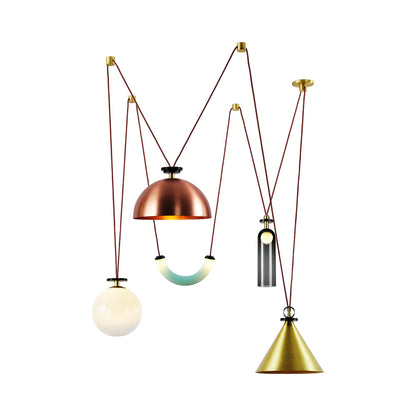 Shape Up Hemisphere Multi-Light Pendant Light in Brushed Copper/Brushed Brass/Currant.