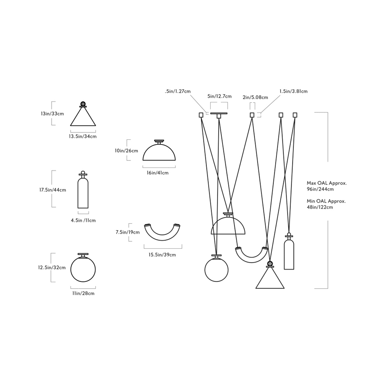 Shape Up Hemisphere Multi-Light Pendant Light - line drawing.