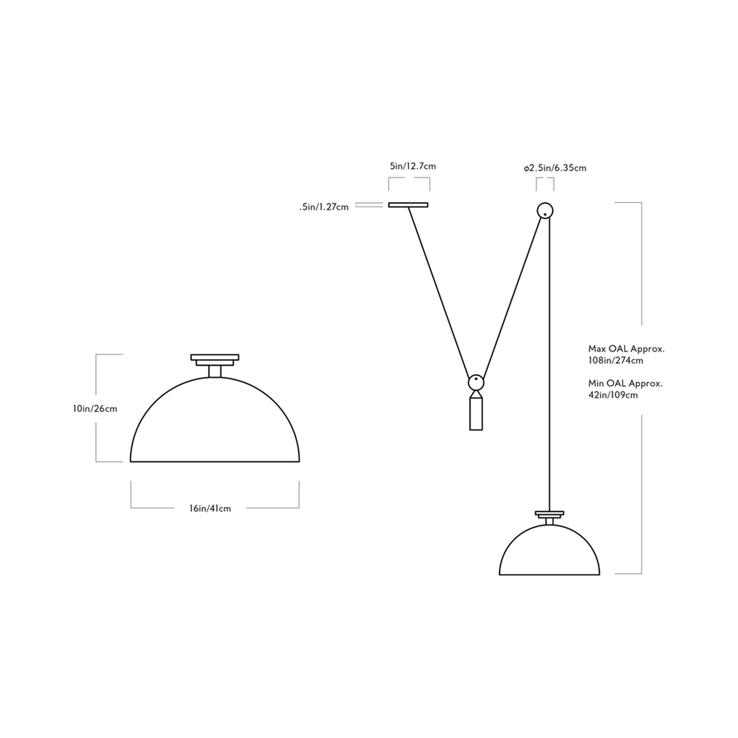 Shape Up Hemisphere Pendant Light - line drawing.