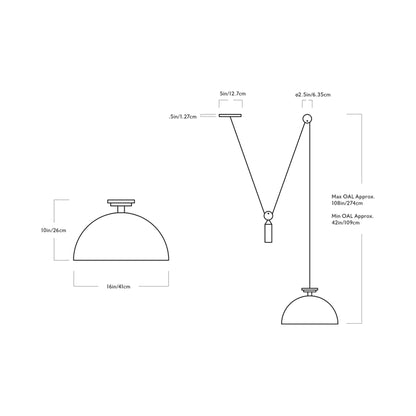 Shape Up Hemisphere Pendant Light - line drawing.