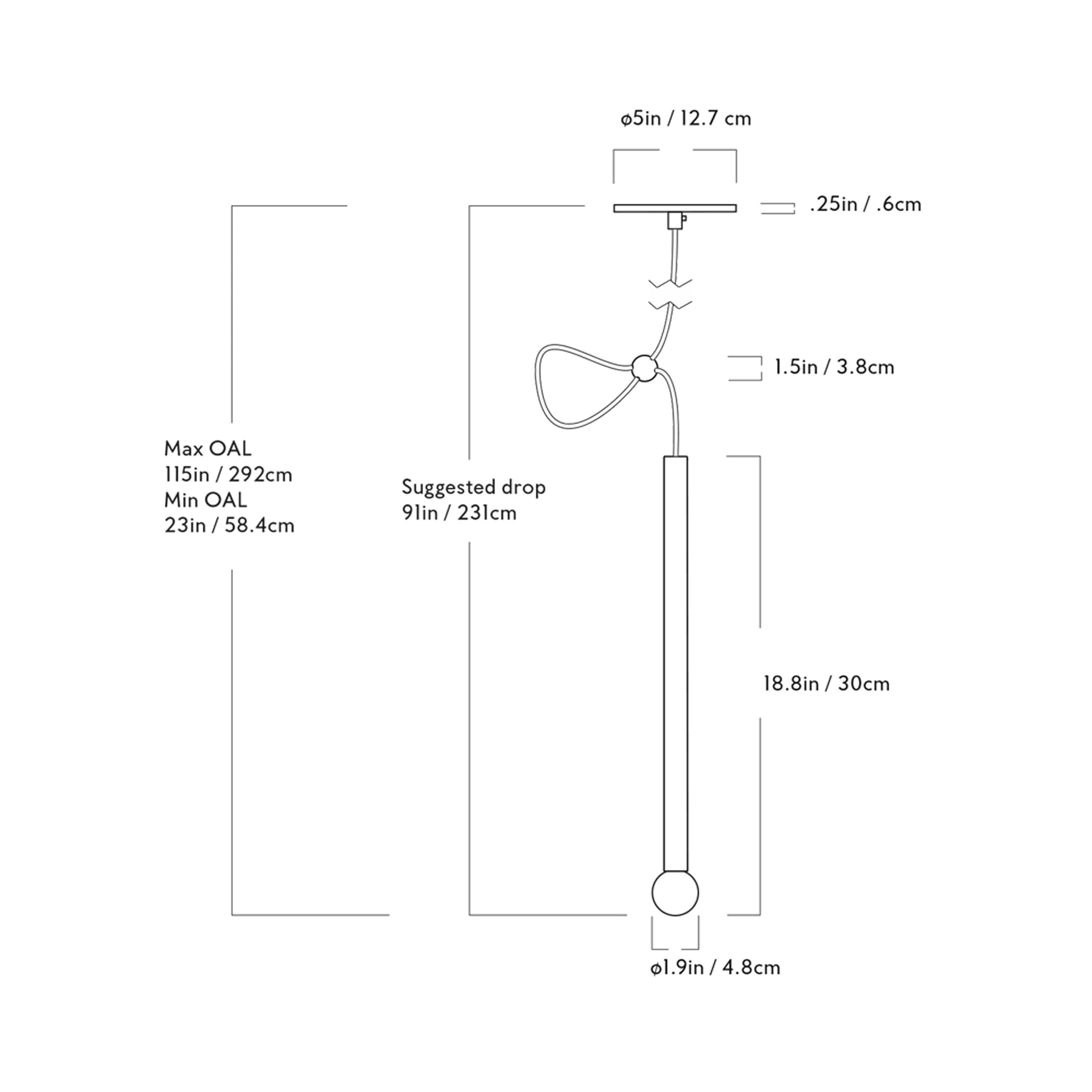 Strike Adjustable Pendant Light - line drawing.