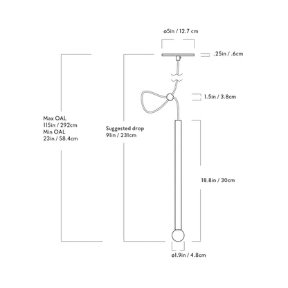 Strike Adjustable Pendant Light - line drawing.