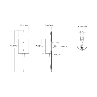 The Laddi Cylinder LED Wall Light - line drawing.