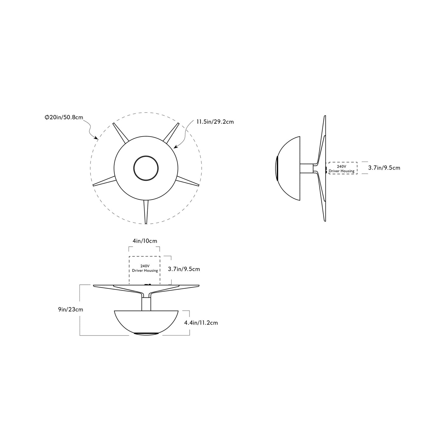 The Laddi LED Flush Mount Ceiling Light - line drawing.