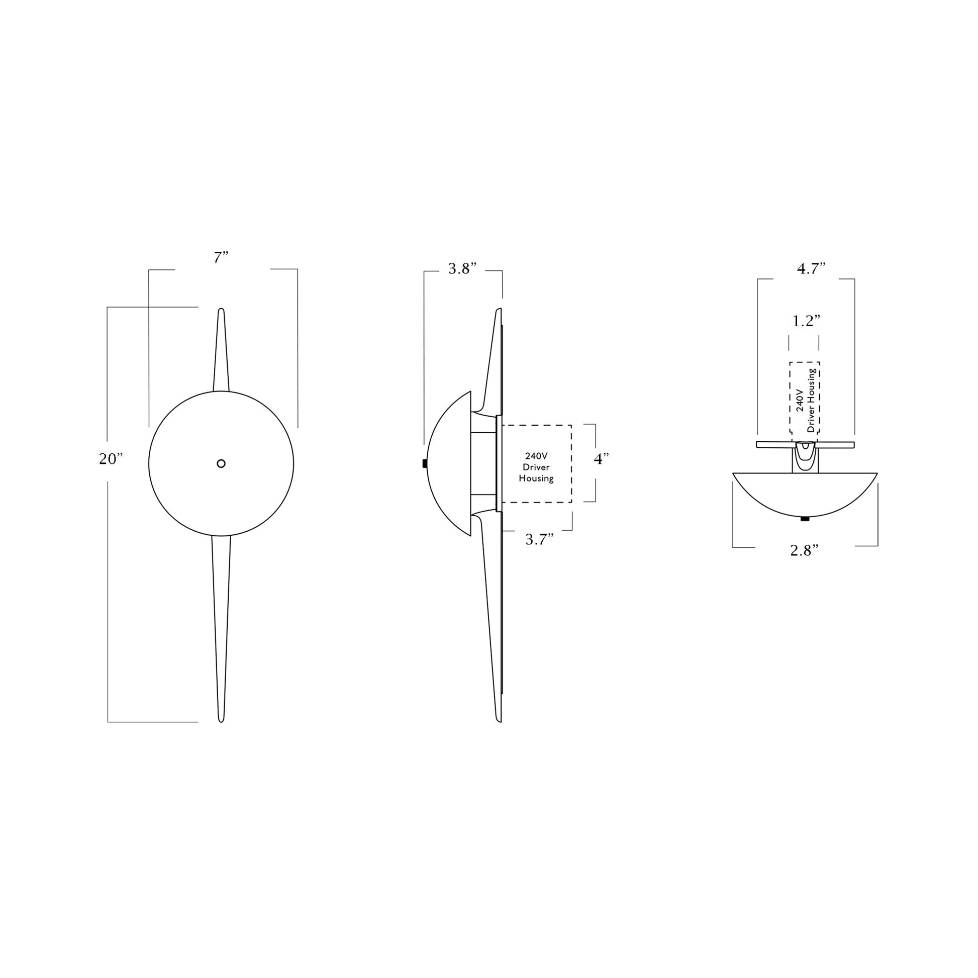 The Laddi Round LED Wall Light - line drawing.