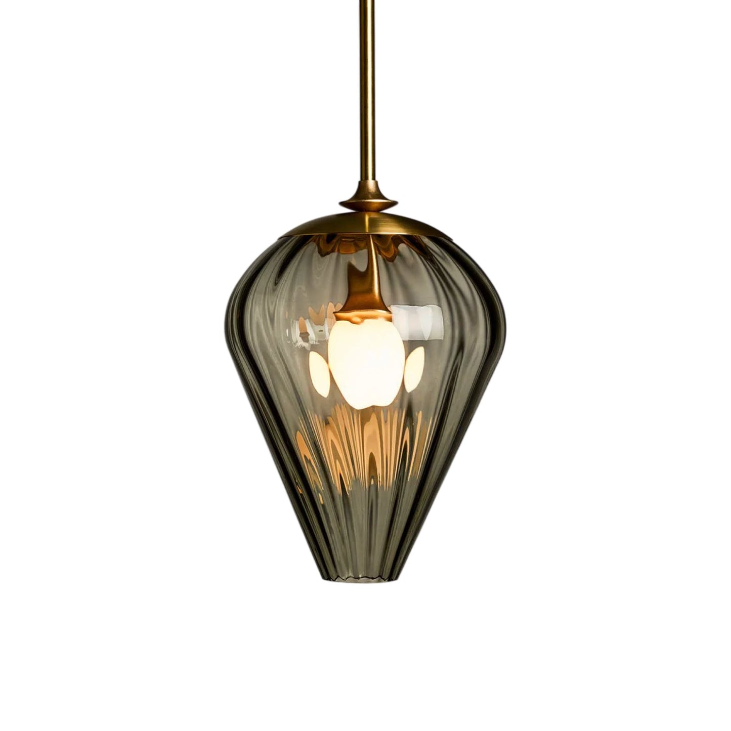 The Roll and Hill Tulip LED Pendant Light in Brass/Fume Glass with Ripple Texture.