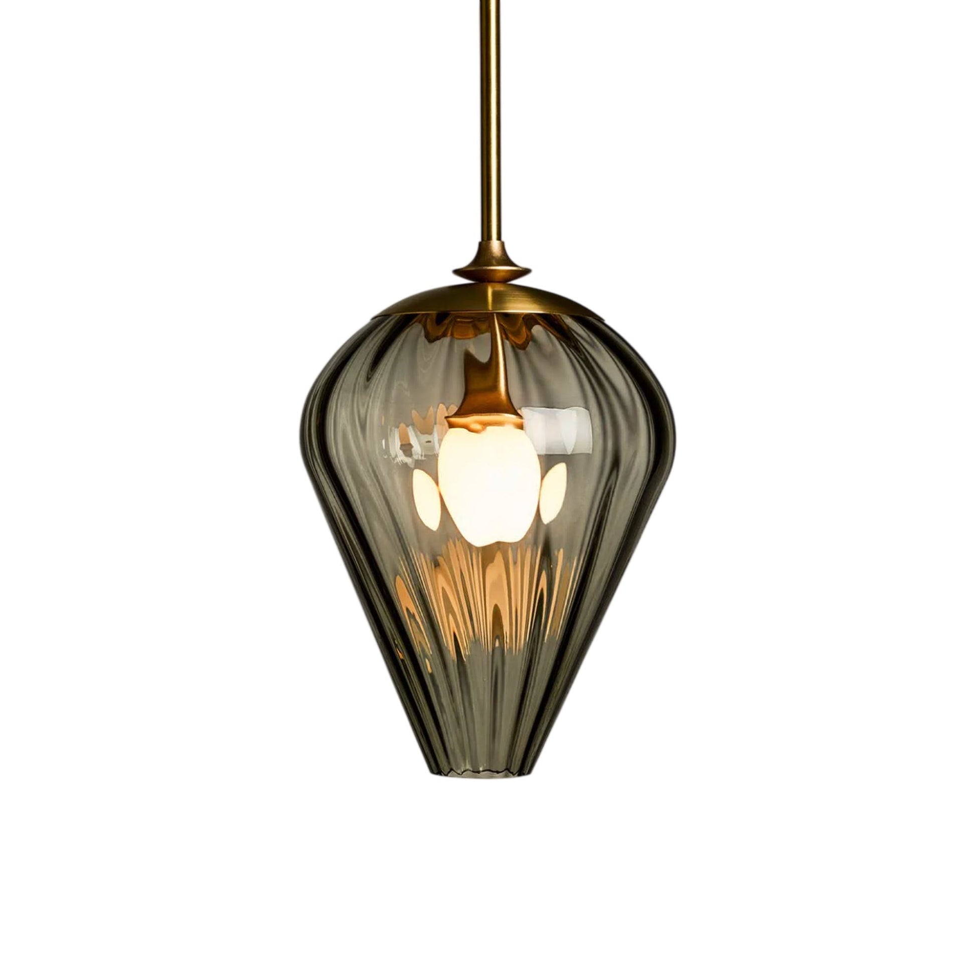 The Roll and Hill Tulip LED Pendant Light in Brass/Fume Glass with Ripple Texture.