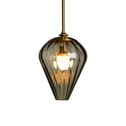 The Roll and Hill Tulip LED Pendant Light in Brass/Fume Glass with Ripple Texture.