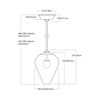 The Roll and Hill Tulip LED Pendant Light - line drawing.