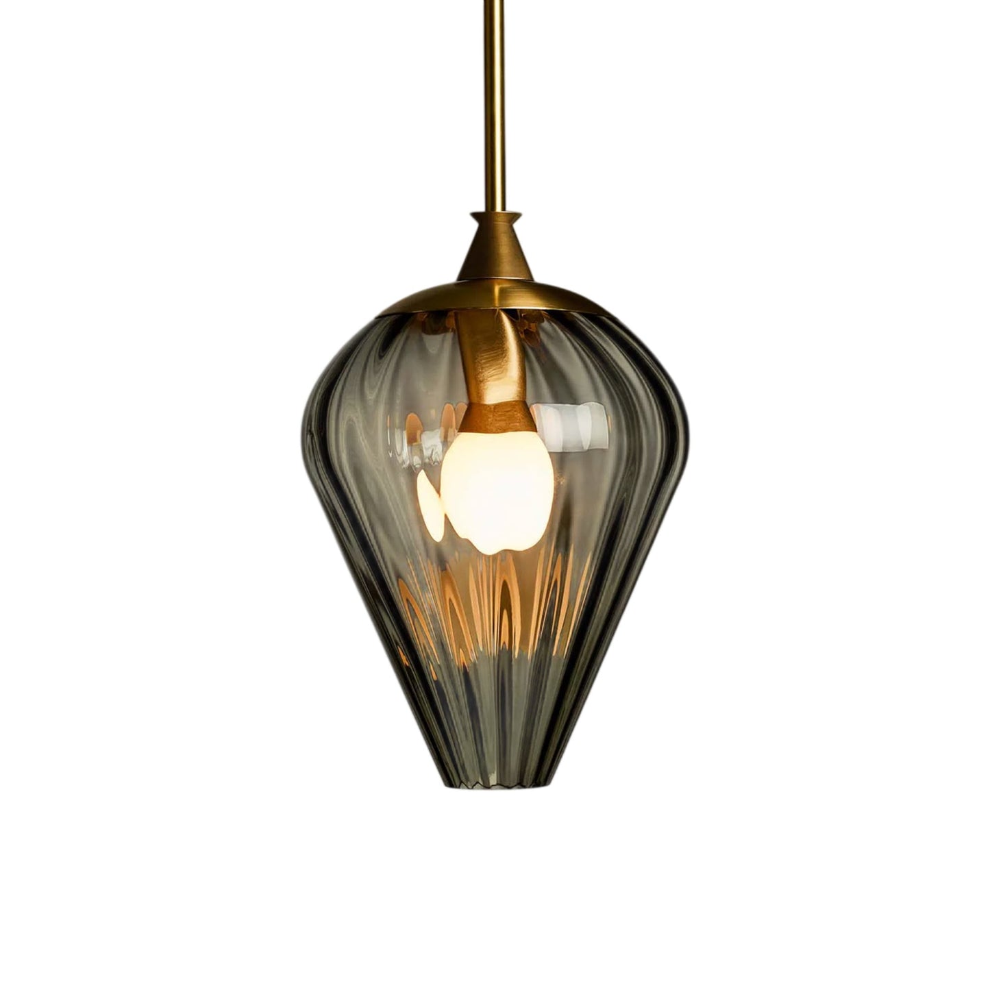 The Roll and Hill Tulip RAHP2 LED Pendant Light in Brass/Fume Glass with Ripple Texture.