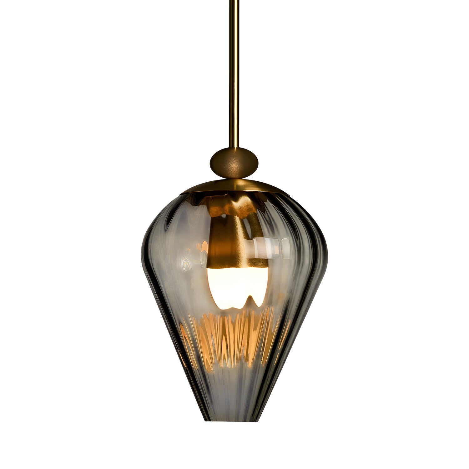 The Roll and Hill Tulip RAHP3 LED Pendant Light in Brass/Fume Glass with Ripple Texture.