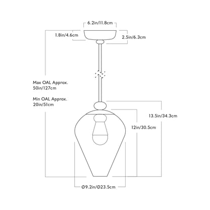 The Roll and Hill Tulip RAHP3 LED Pendant Light - line drawing.