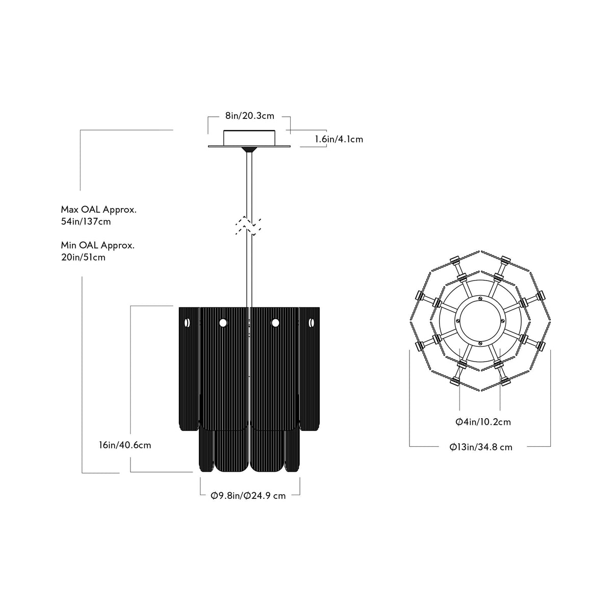 Veil LED Pendant Light - line drawing.