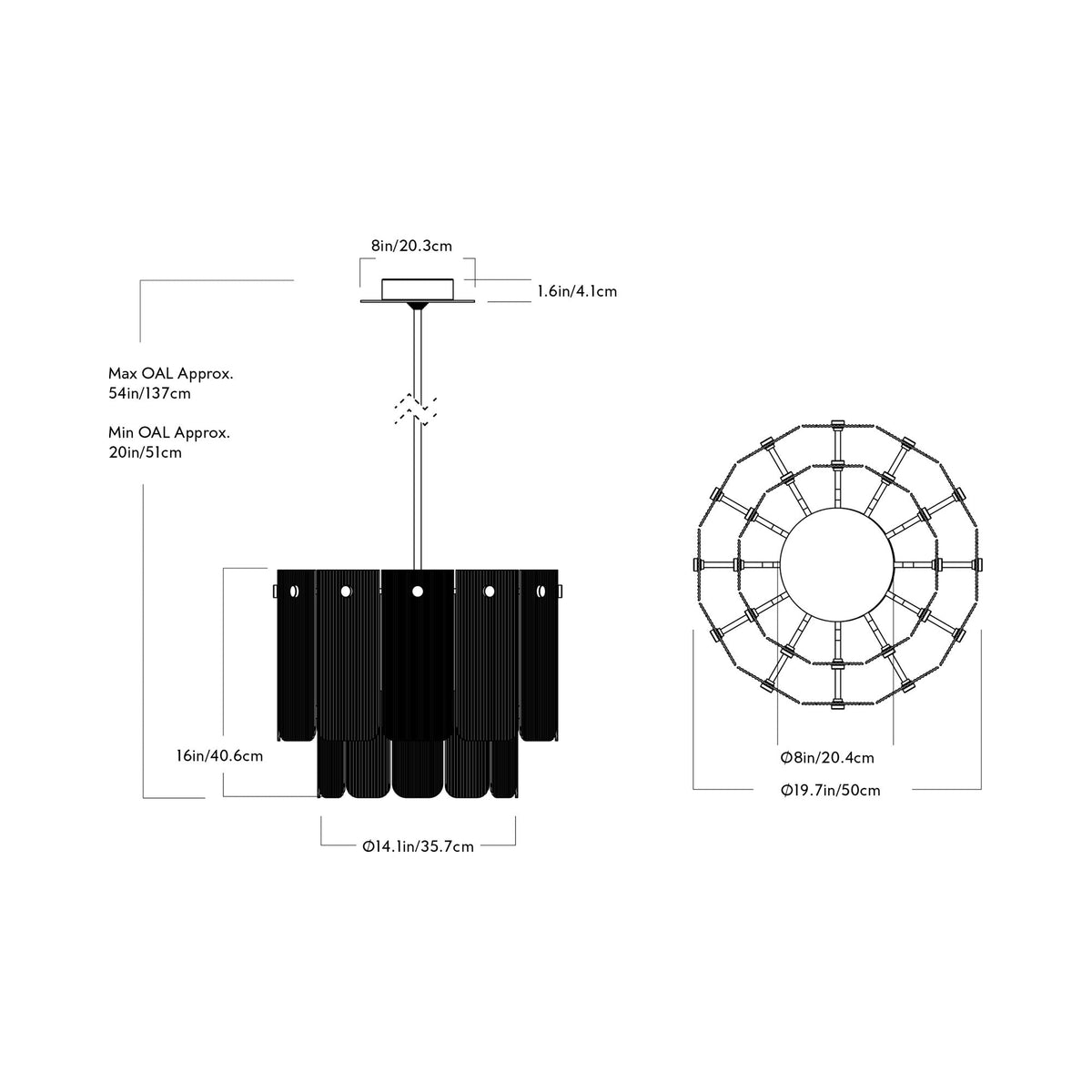 Veil LED Pendant Light - line drawing.