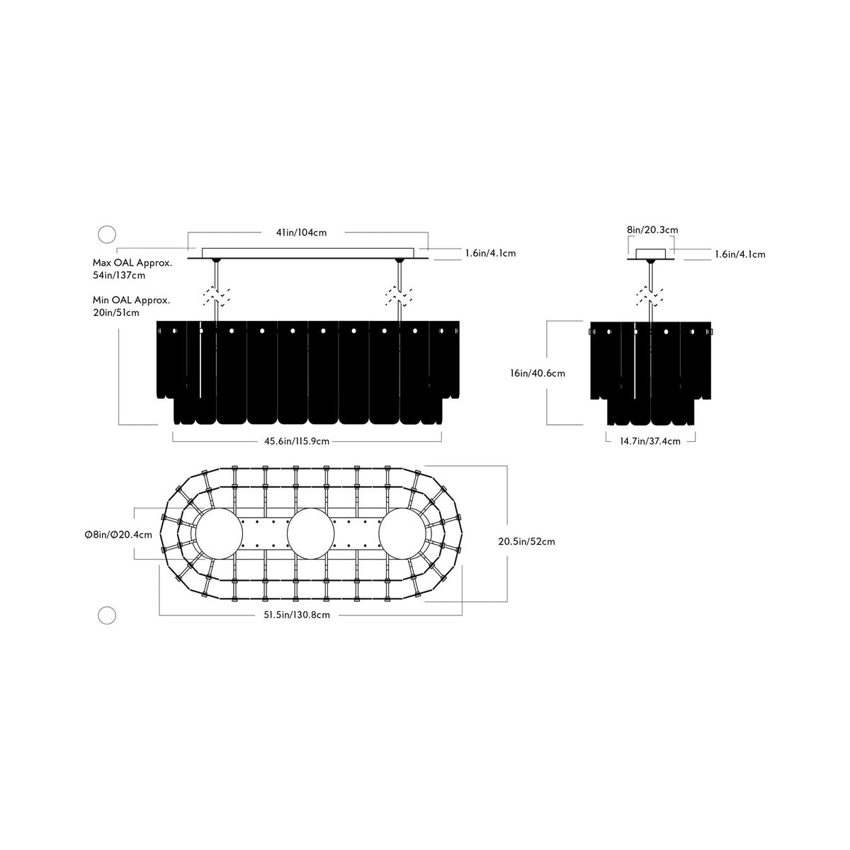 Veil Linear LED Pendant Light - line drawing.