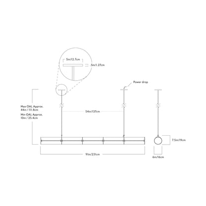 Woody Endless Linear LED Pendant Light - line drawing.