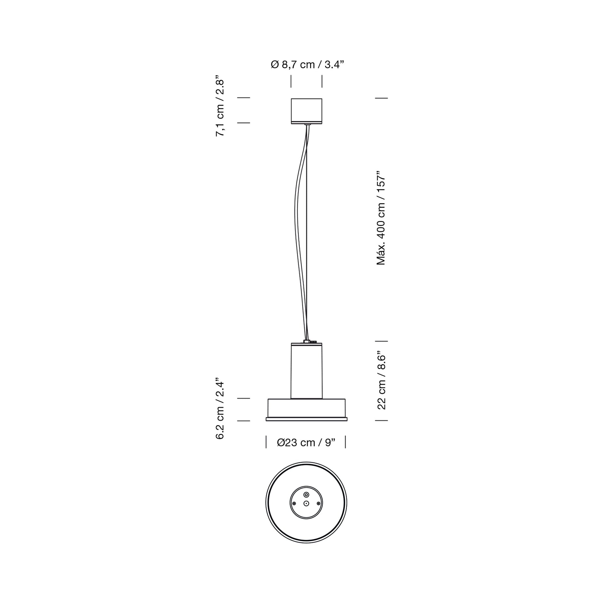 Arne S Domus Outdoor LED Pendant Light - line drawing.