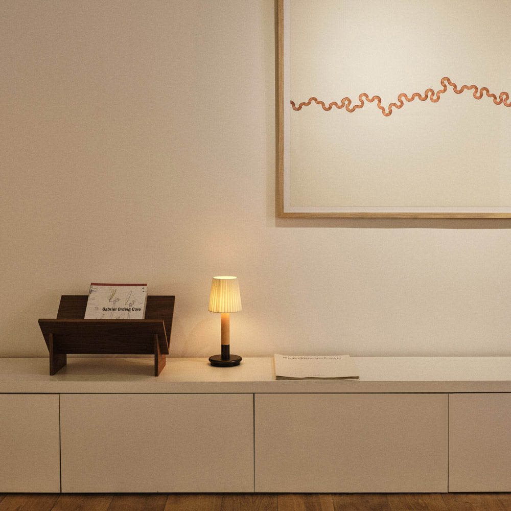 Básica Mini LED Rechargeable Table Lamp in living room.