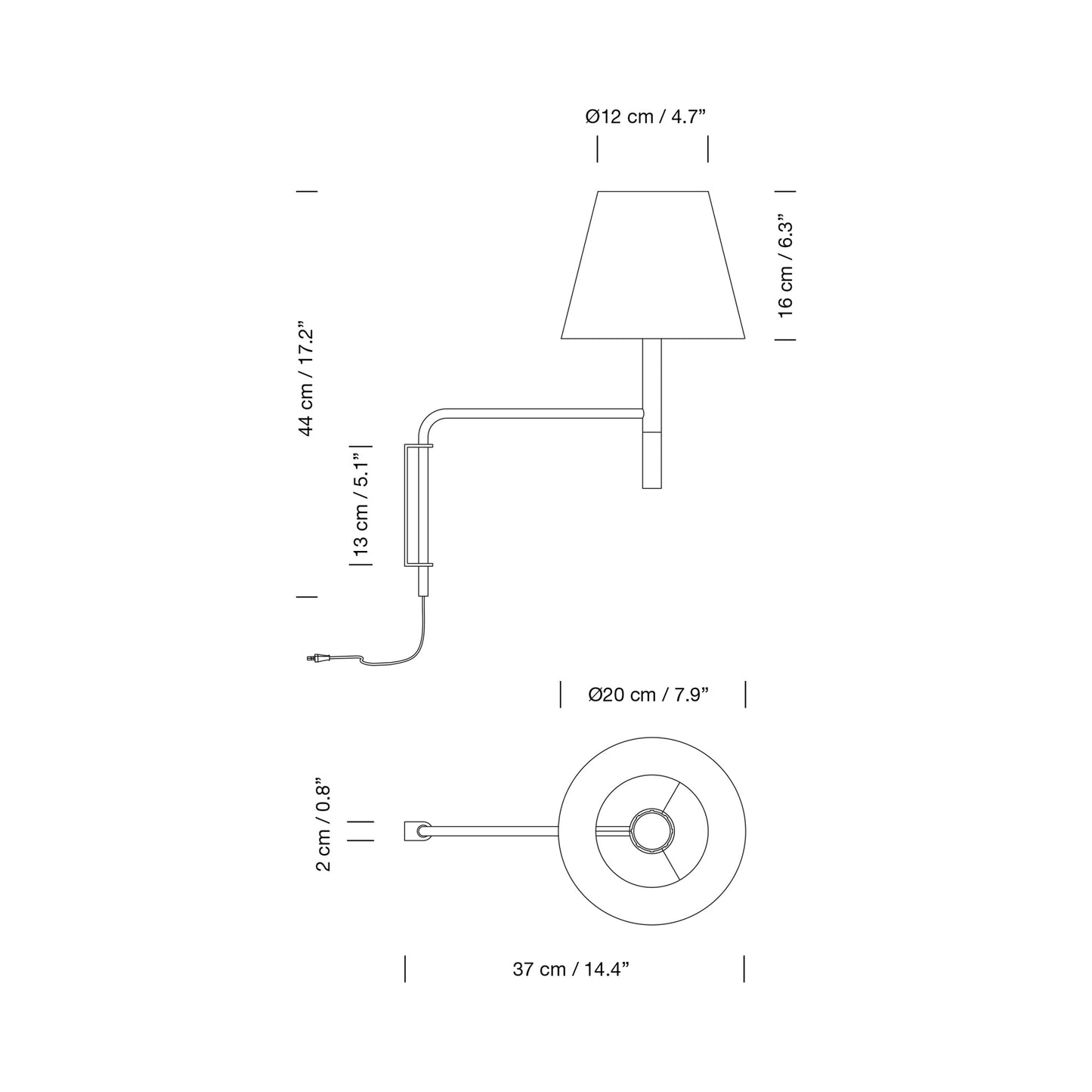 BC1 Wall Light - line drawing.