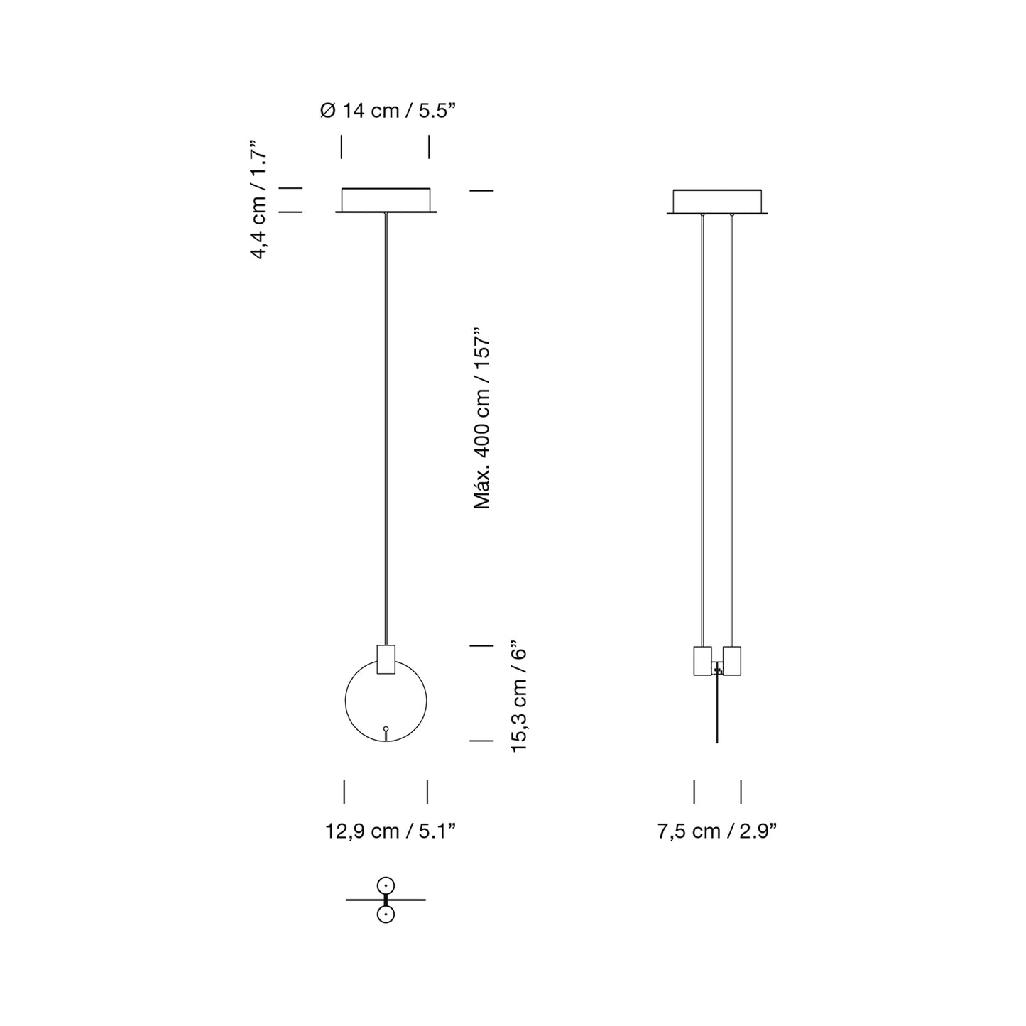 Bijou LED Pendant Light - line drawing.