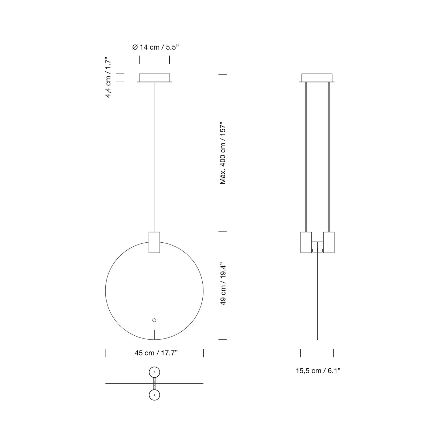 Bijou LED Pendant Light - line drawing.