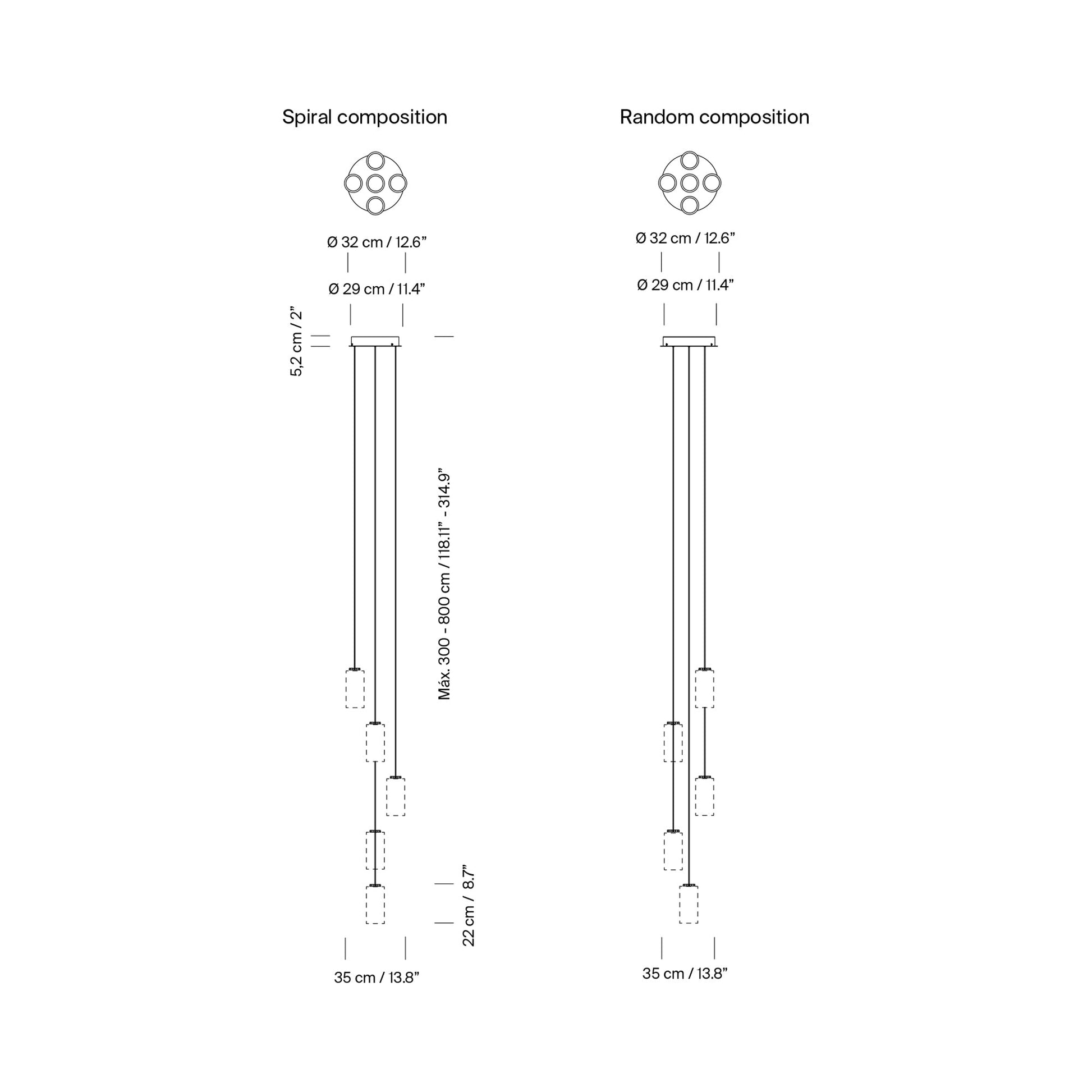 Cirio Cascada LED Pendant Light - line drawing.