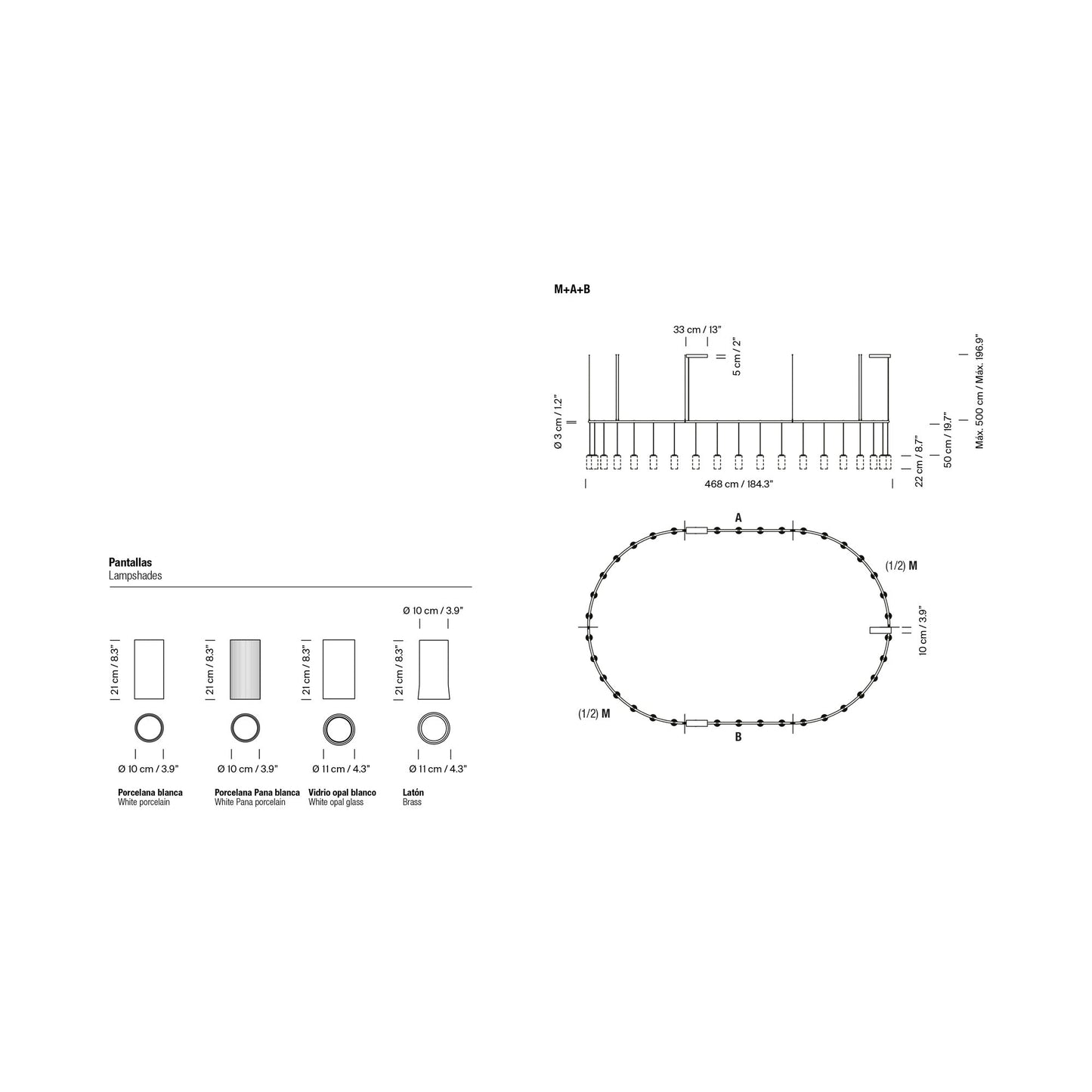 Cirio Oval LED Pendant Light - line drawing.