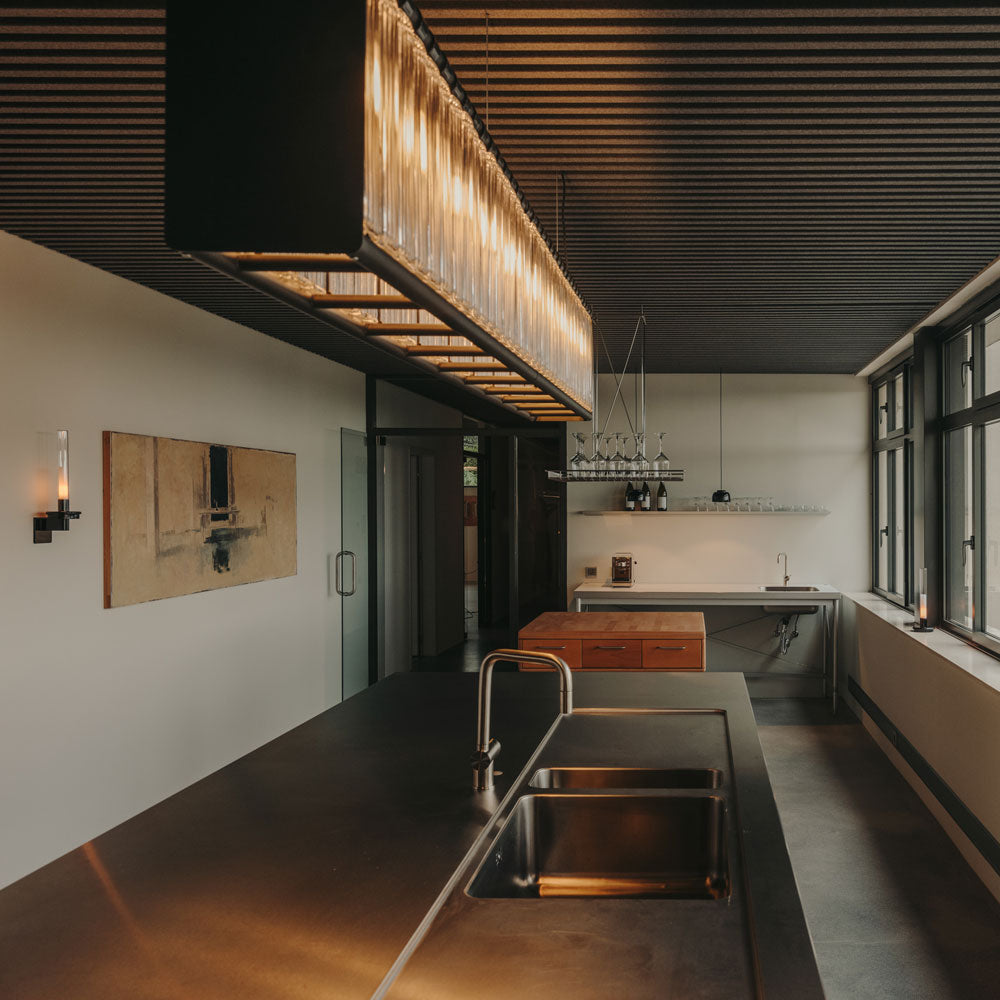 Estadio Linear Pendant Light in breakroom.