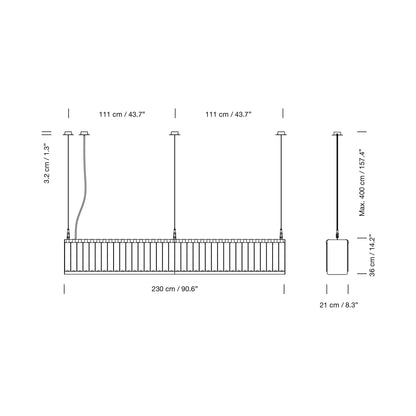 Estadio Linear Pendant Light - line drawing.