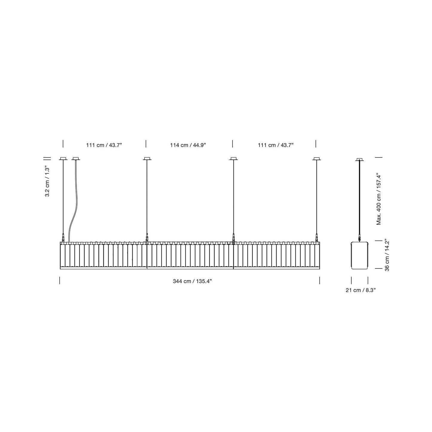 Estadio Linear Pendant Light - line drawing.