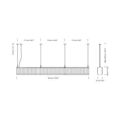 Estadio Linear Pendant Light - line drawing.