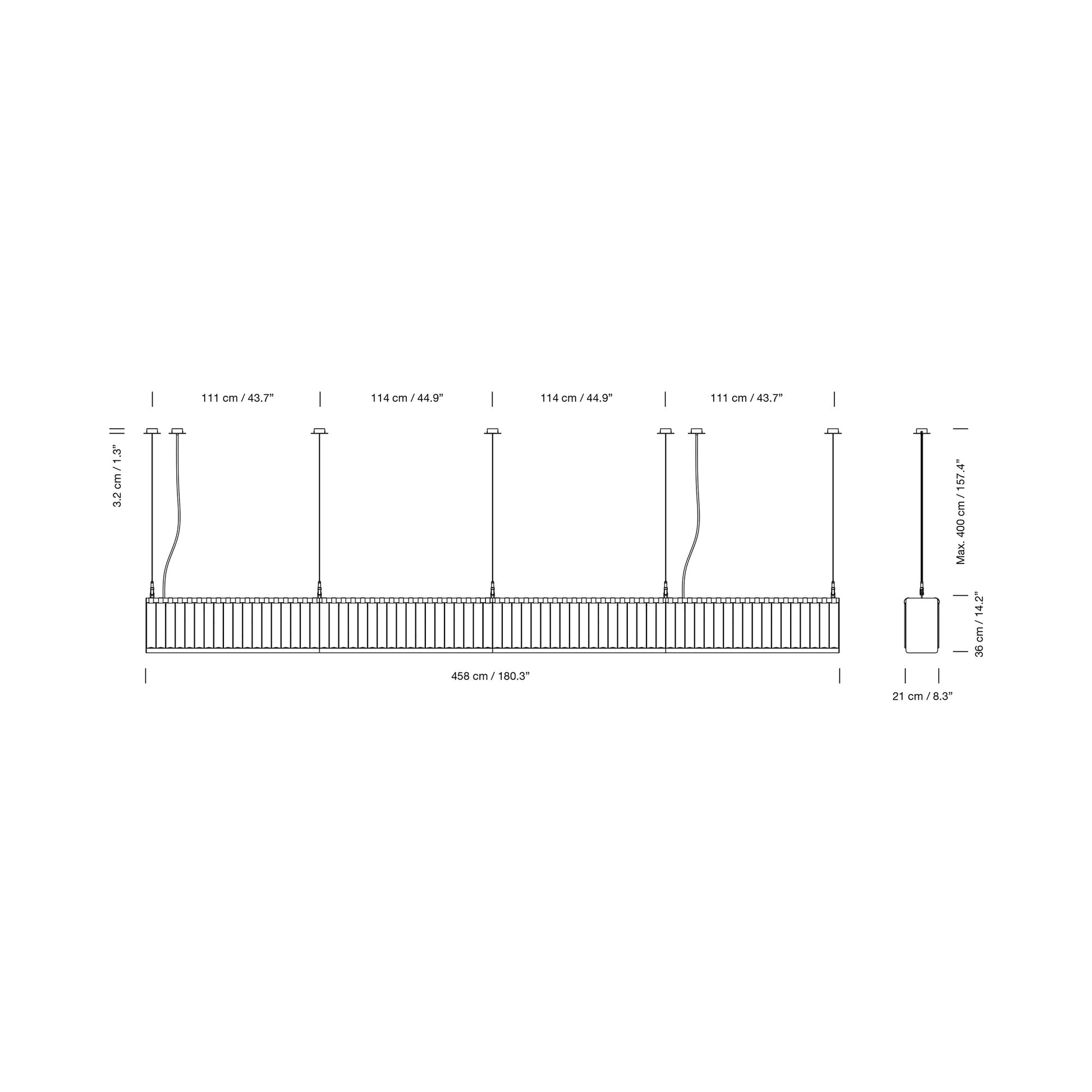 Estadio Linear Pendant Light - line drawing.