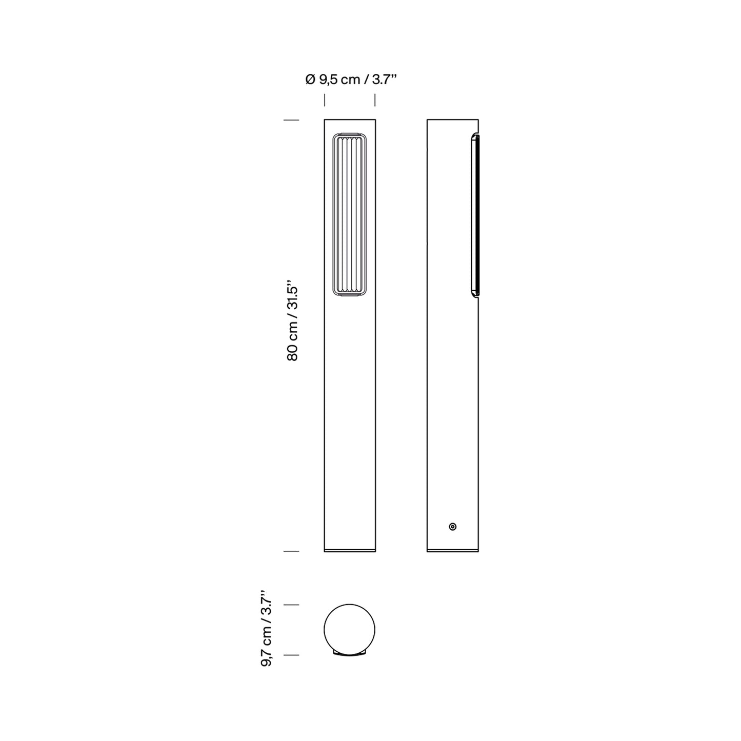 Estadio Outdoor LED Path Light - line drawing.