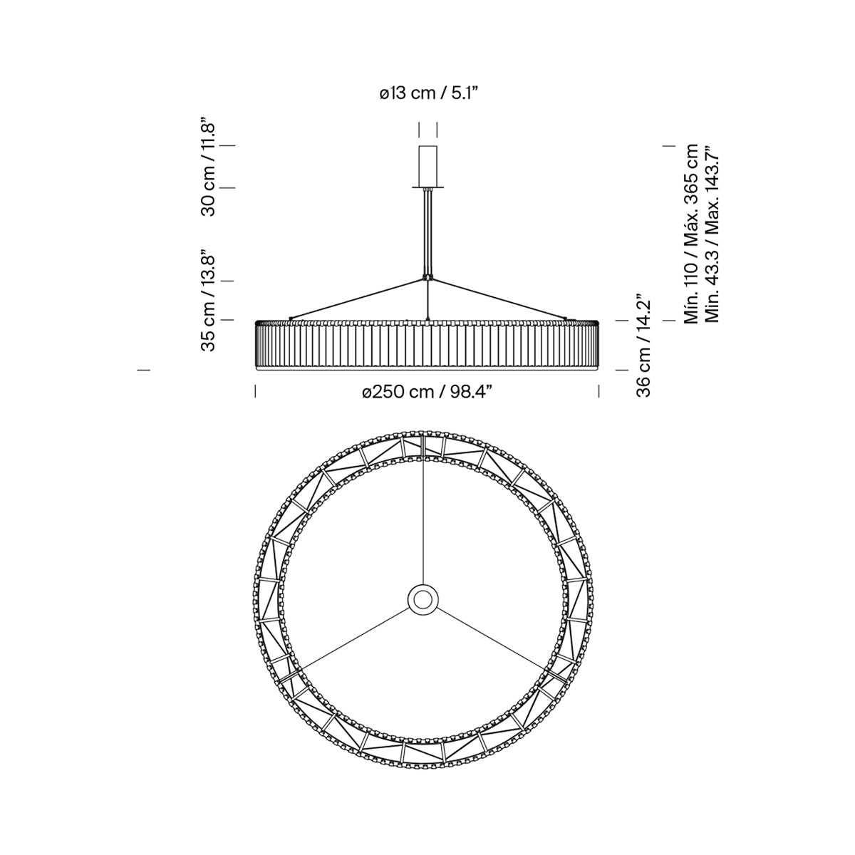 Estadio Pendant Light - line drawing.
