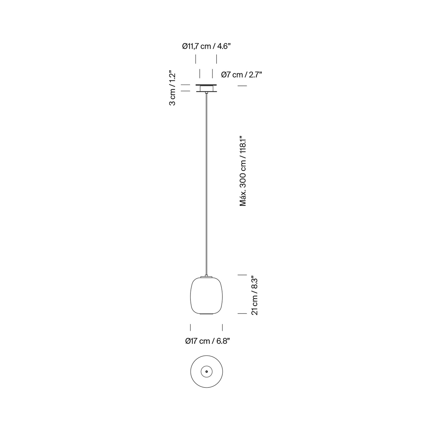 Globo Cesta Pendant Light - line drawing.