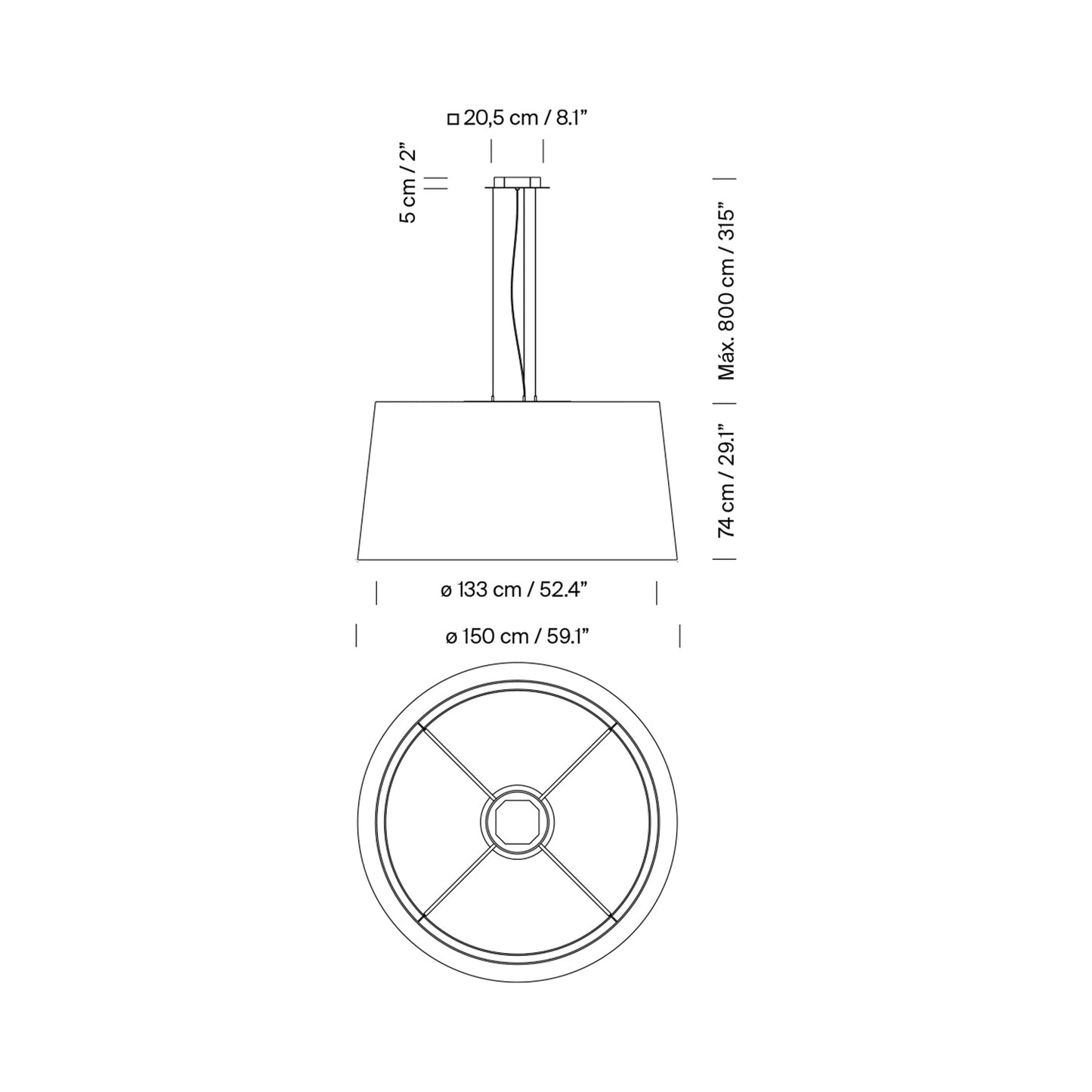 GT1000 / GT1500 LED Pendant Light - line drawing.