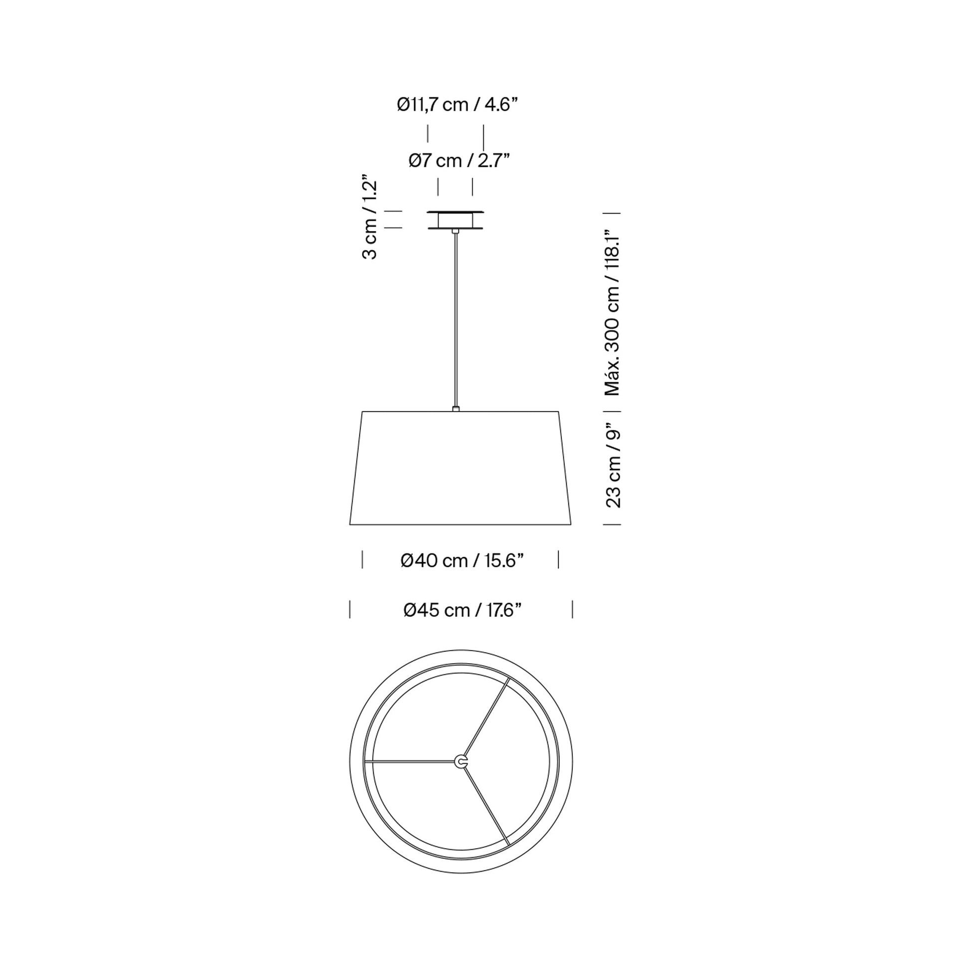 GT5 / GT6 Single Pendant Light - line drawing.