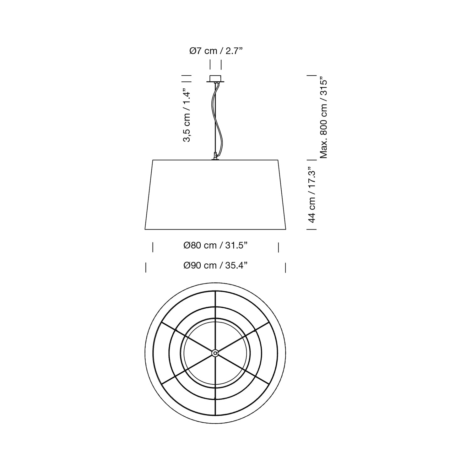 GT7 Pendant Light - line drawing.
