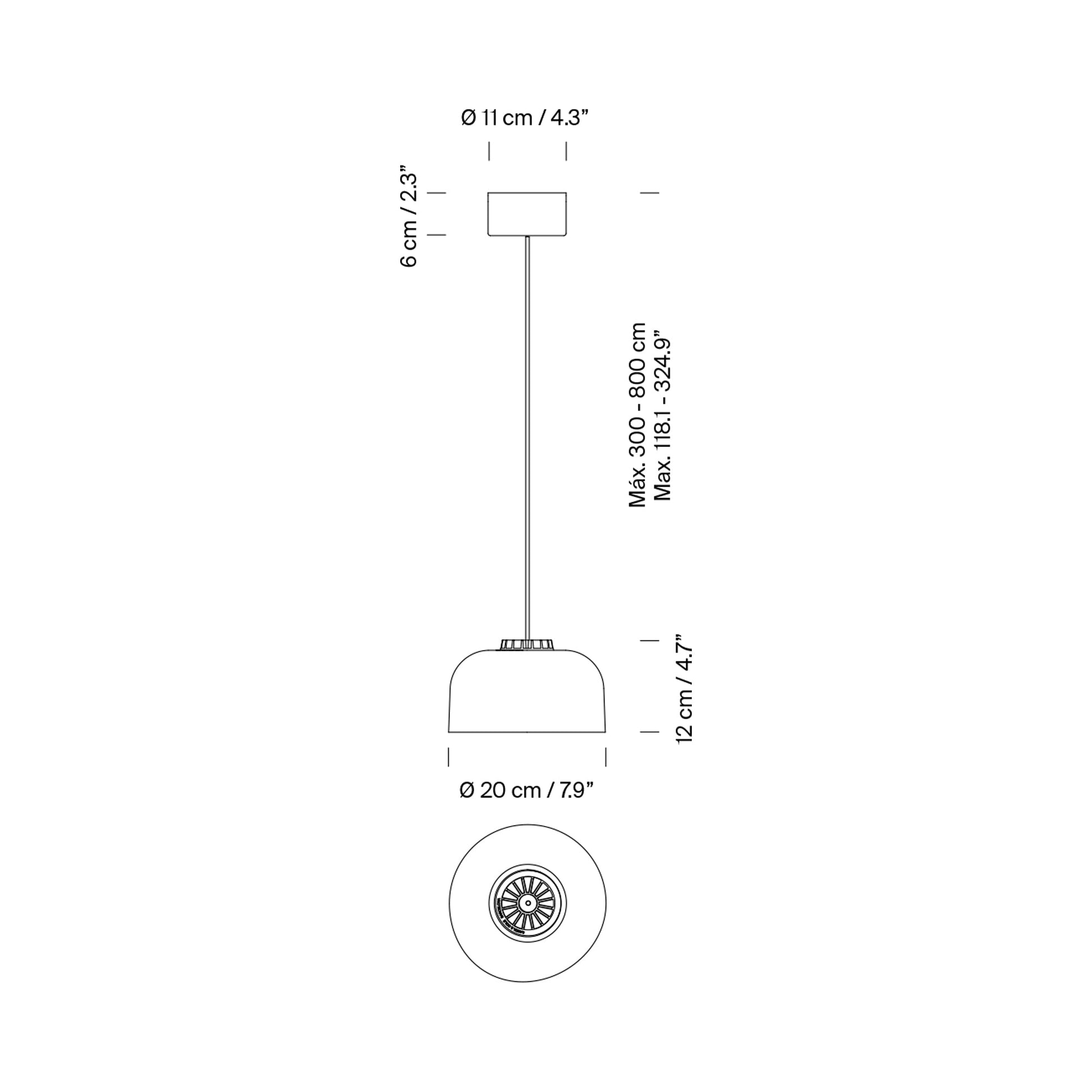 HeadHat Bowl LED Pendant Light - line drawing.