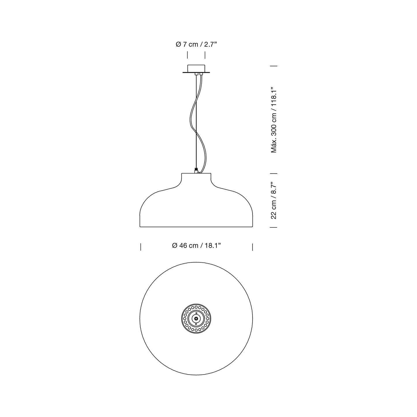 M68 Pendant Light - line drawing.