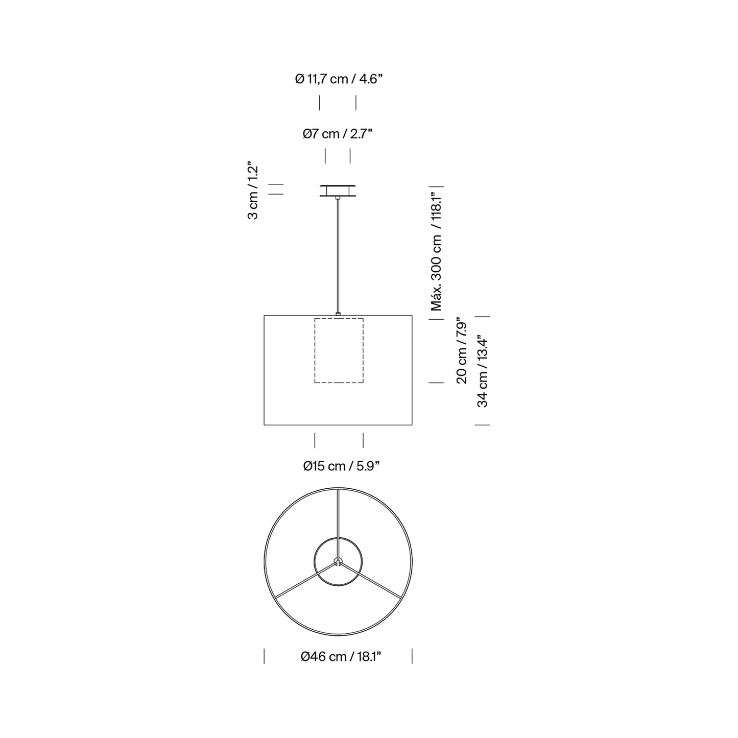 Moaré Liviana Pendant Light - line drawing.