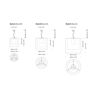 Moaré Pendant Light - line drawing.