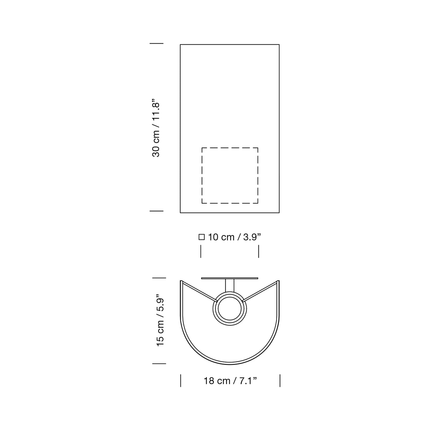 Singular Wall Light - line drawing.