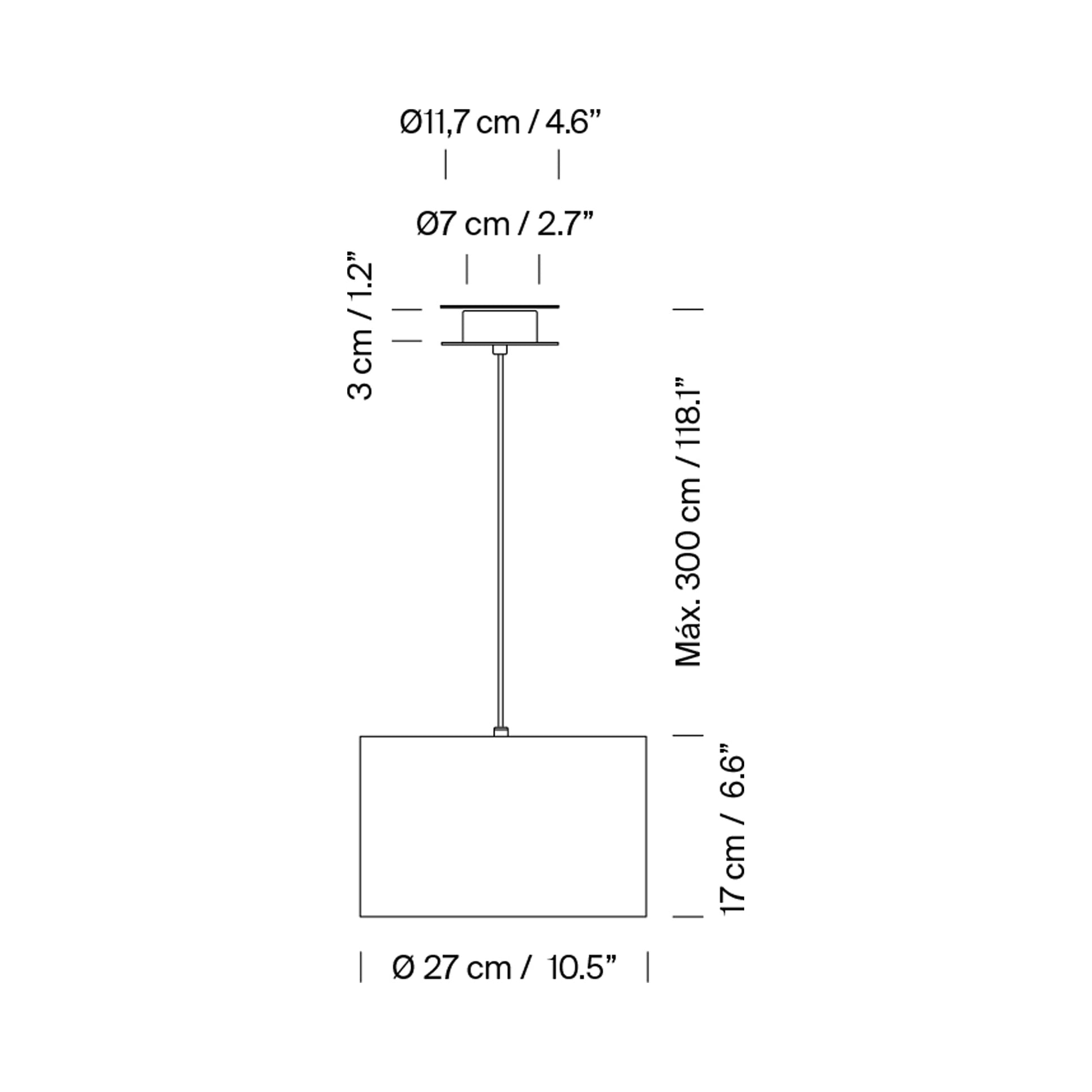 Sísísí Cilíndricas Single Pendant Light - line drawing.