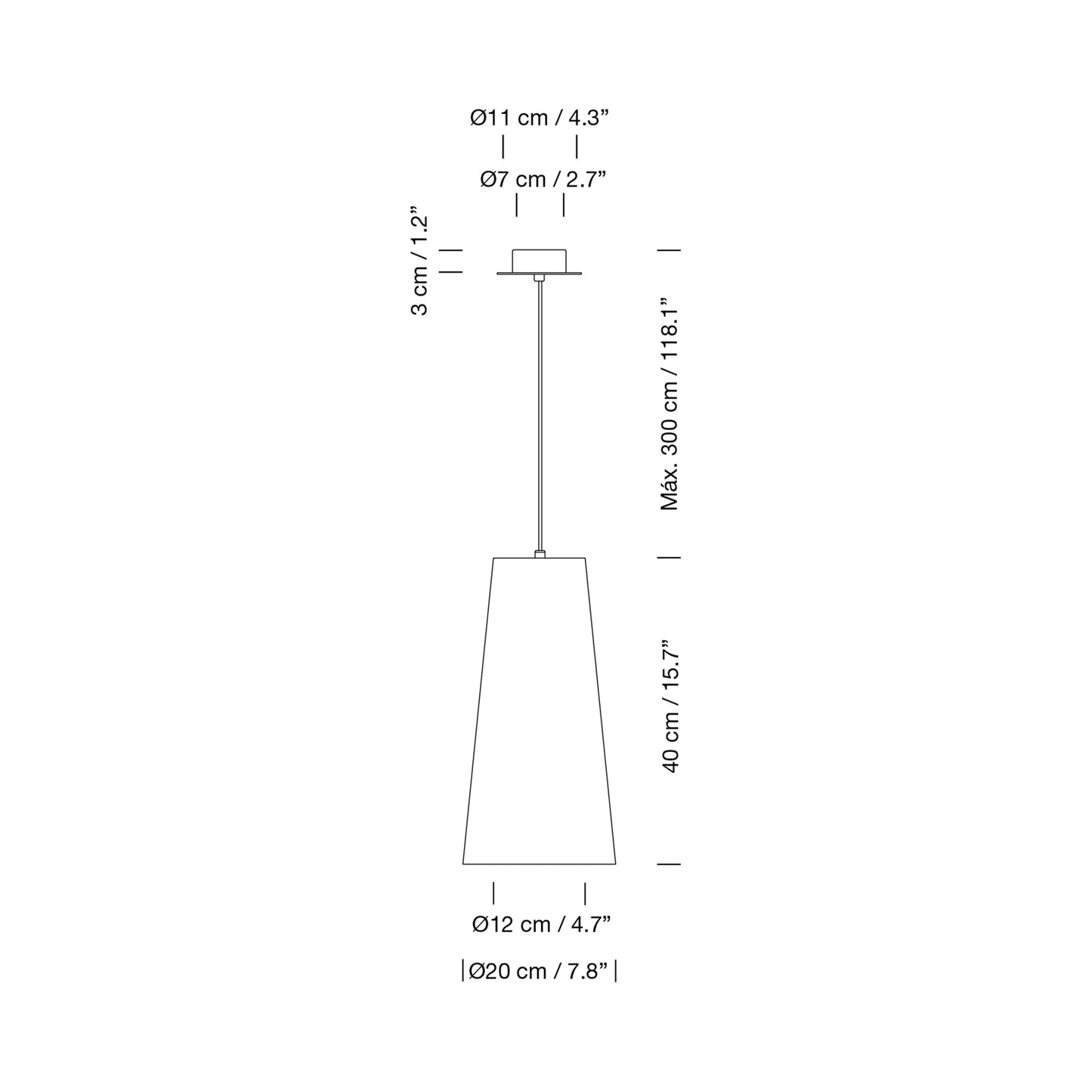 Sísísí Cónicas Largas Pendant Light - line drawing.