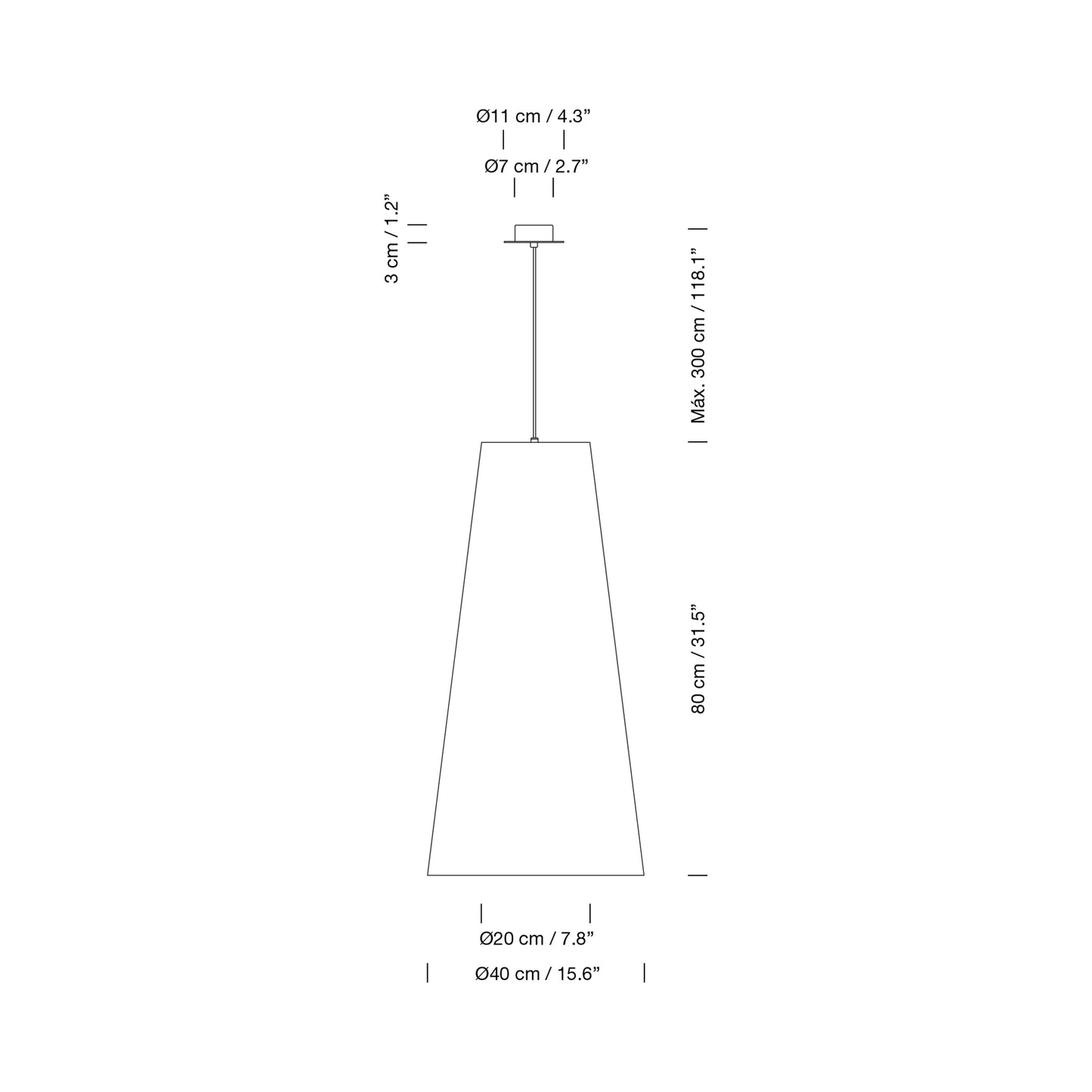 Sísísí Cónicas Largas Pendant Light - line drawing.