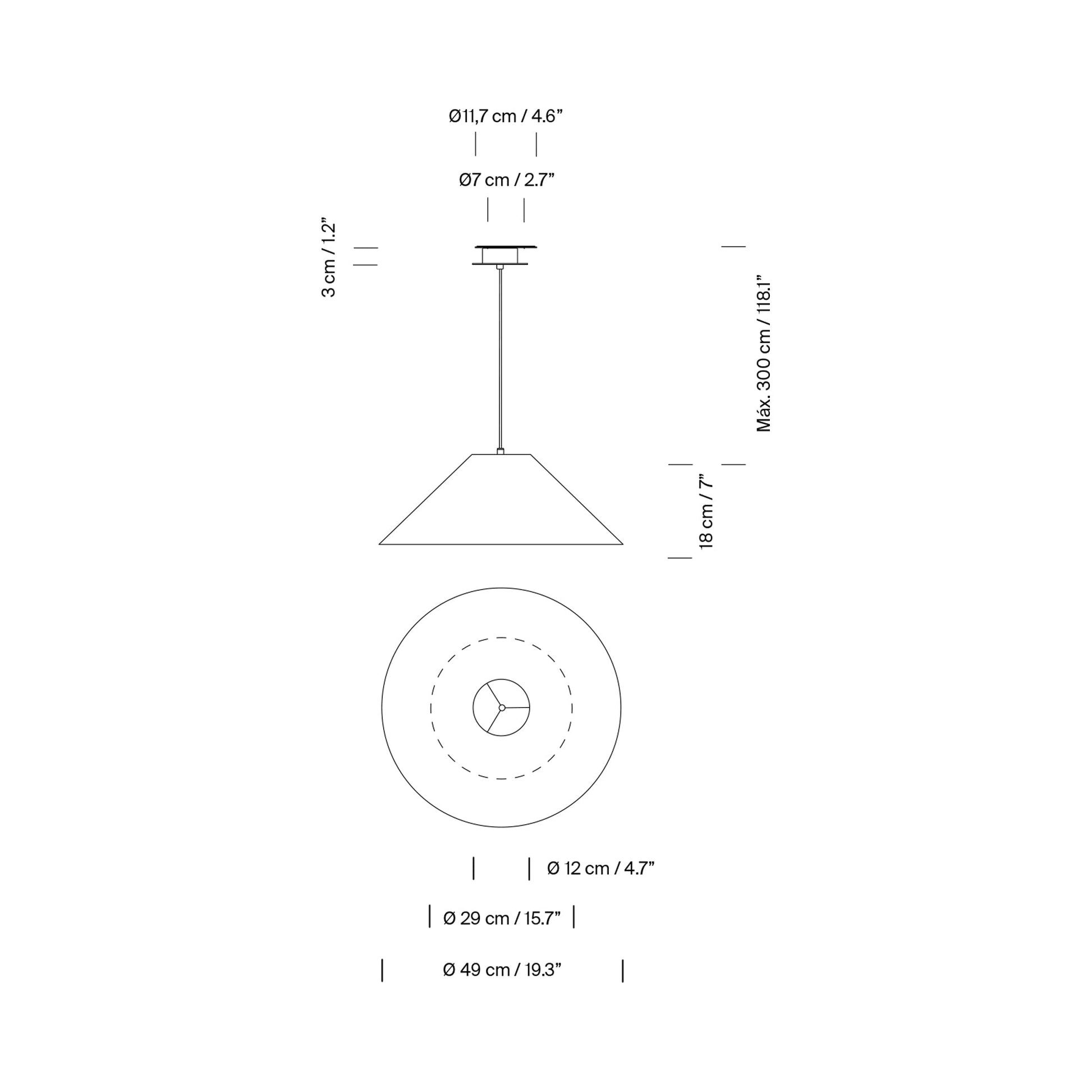 Sísísí Cónicas Planas Pendant Light - line drawing.