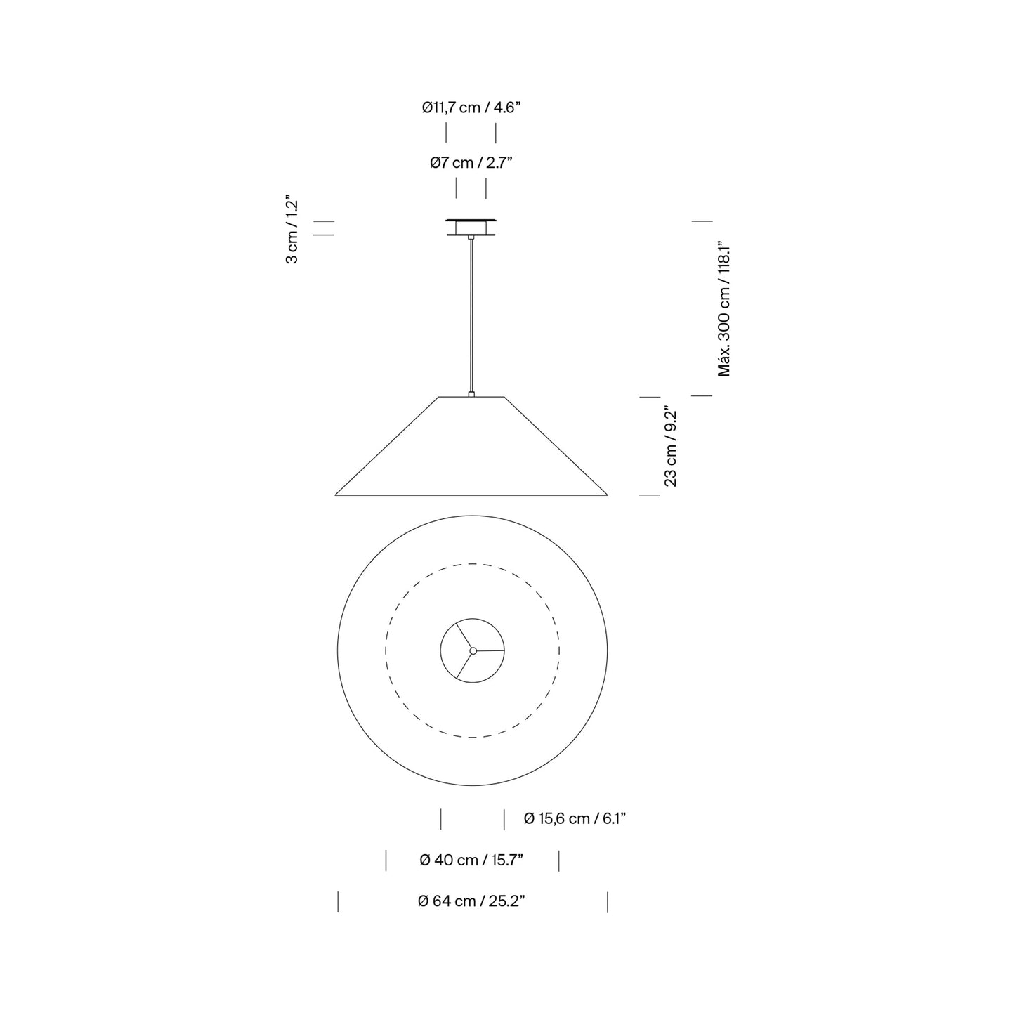 Sísísí Cónicas Planas Pendant Light - line drawing.