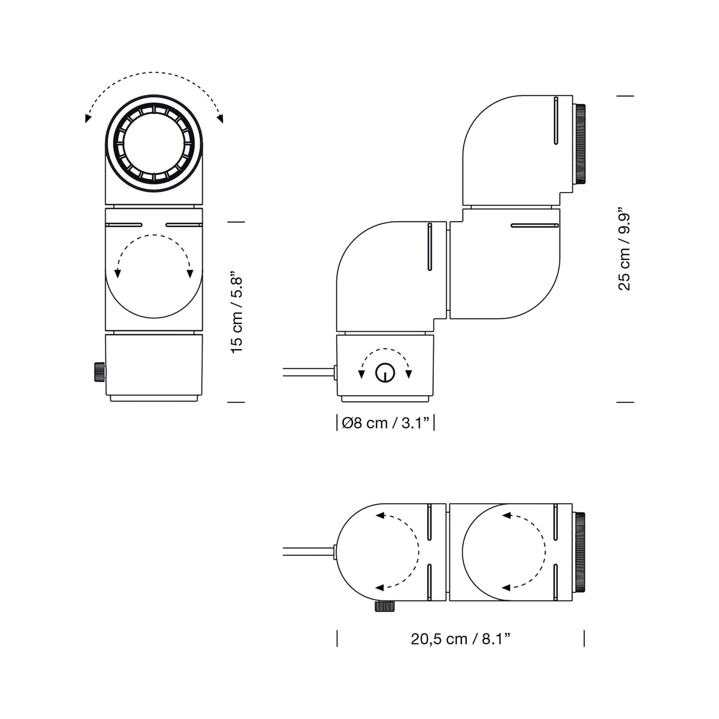 Tatu LED Table Lamp - line drawing.